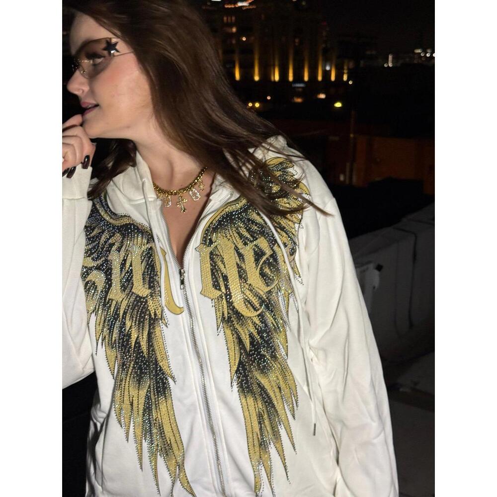 Rhinestone Sinner Angel Wing Bling Y2K Hoodie